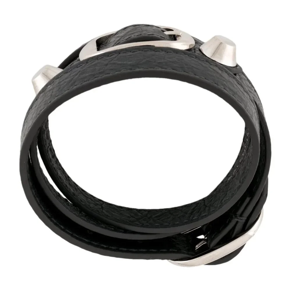 Balenciaga Black Leather Double-Wrap Bracelet with Silver Hardware - Picture 8 of 8